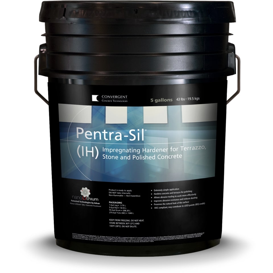 Black 5 gallon bucket labeled Pentra-Sil IH
