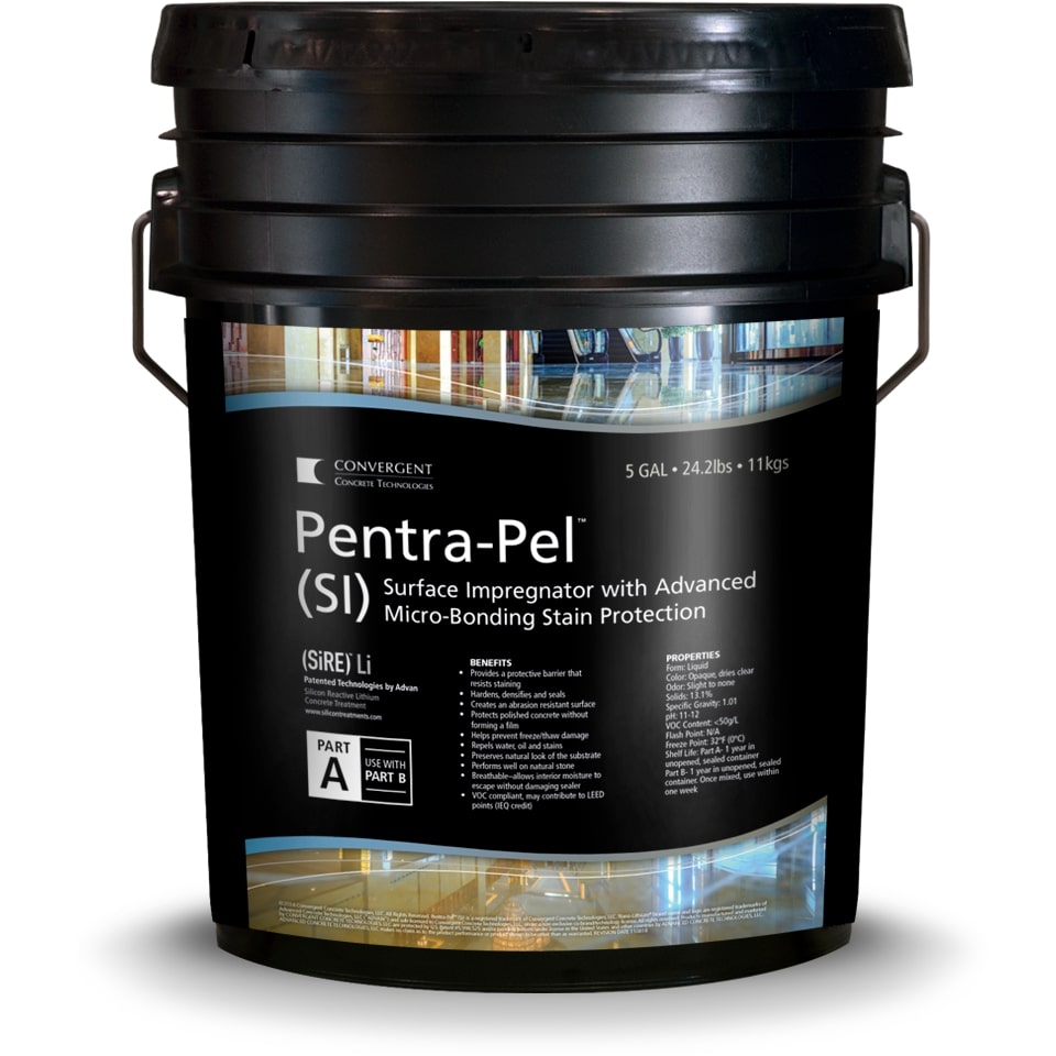 Black 5 gallon bucket labeled Pentra-Pel SI