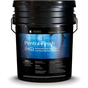 Black 5 gallon bucket labeled Pentra-Finish HG