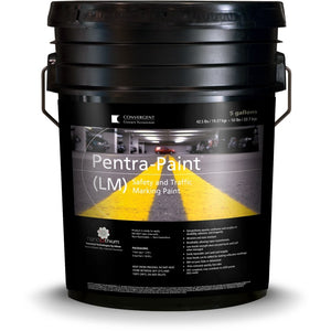 Black 5 gallon bucket labeled Pentra-Paint LM