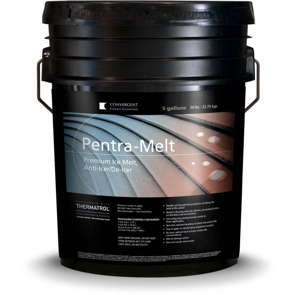 Black 5 gallon bucket labeled Pentra-Melt 