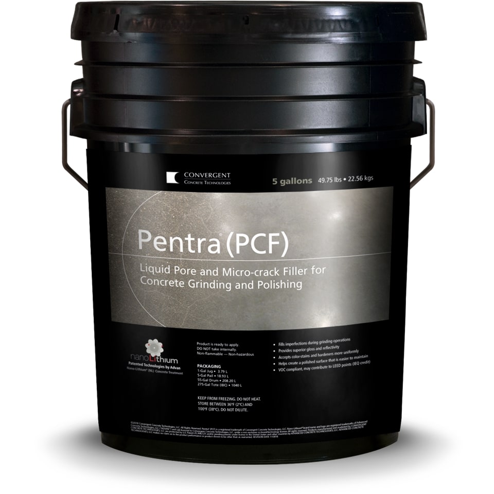 Black 5 gallon bucket labeled Pentra (PCF)
