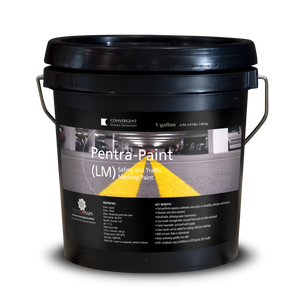 Black 1 gallon small pail labeled Pentra-Paint LM