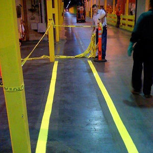 Warehouse floor safety lines painted with Pentra-Paint LM