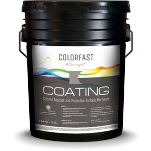 5 gallon bucket labeled colorfast coating for concrete