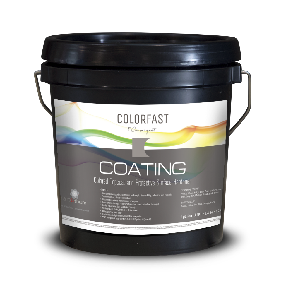Mini sized 1 gallon pail of colorfast coating from Convergent Concrete